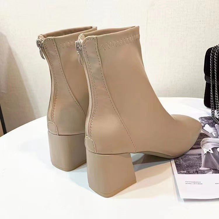 Damen High Heel Stiefeletten mit elegantem Reißverschluss und modischem Blockabsatz R&B