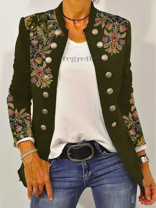 Damen Elegante Blazerjacke mit floralem Stickdesign und kontrastierenden Knöpfen R&B