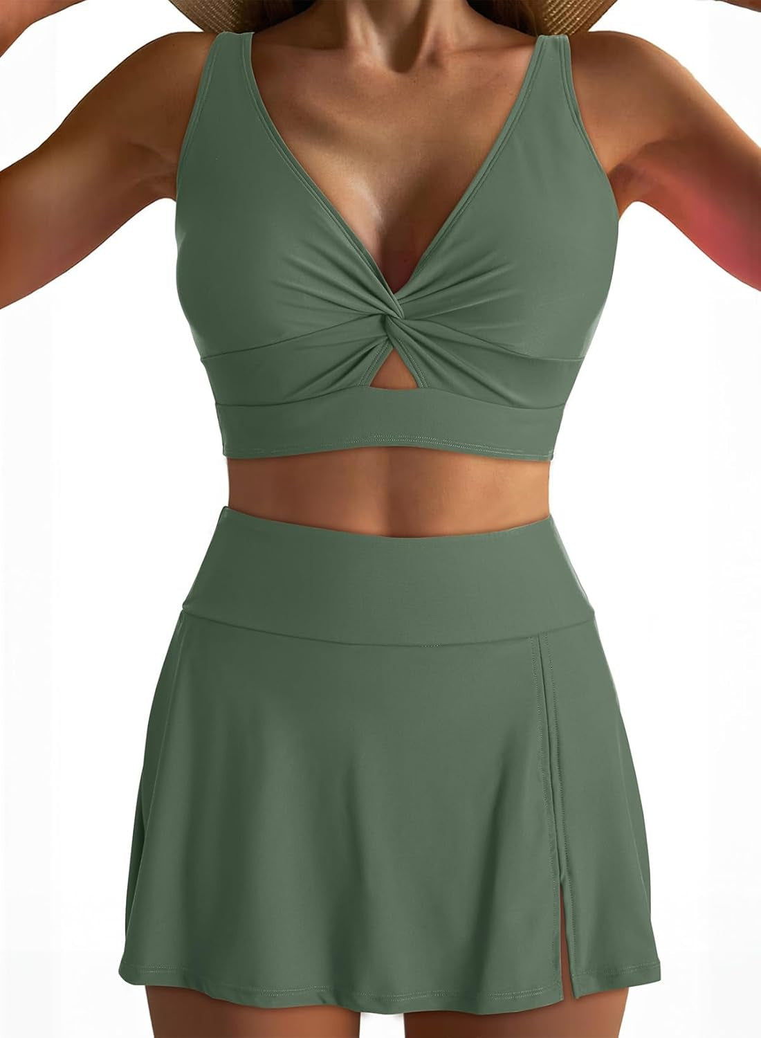 Damen Sport-Bikini-Set mit modischem Knoten-Oberteil und elegantem Rock R&B