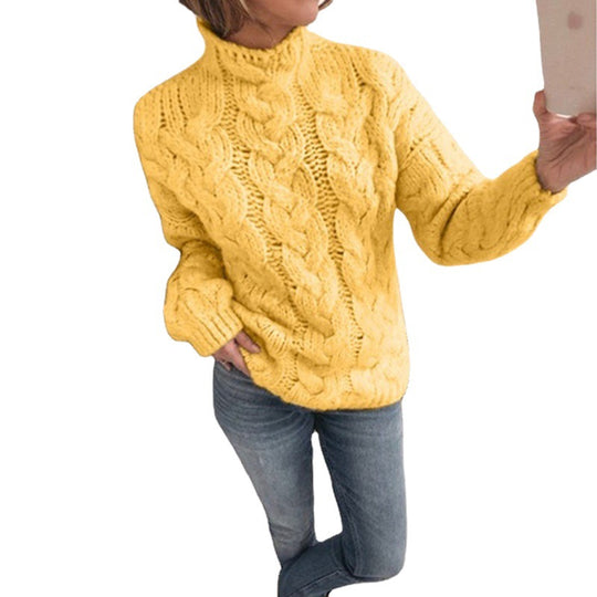 Damen Grobstrickpullover mit Kunststrickmuster und hohem Kragen R&B