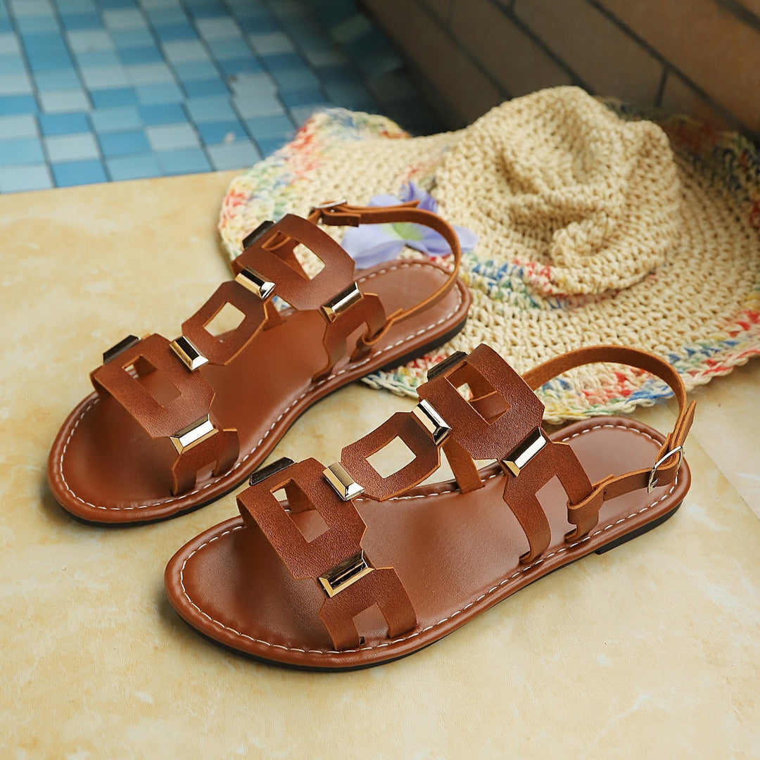 Damen Sandalen mit modischen geometrischen Riemen und komfortabler Fußbettgestaltung R&B