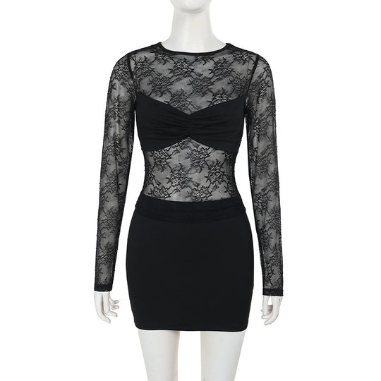 Damen Spitzenkleid mit transparentem Oberteil und figurformendem Design R&B
