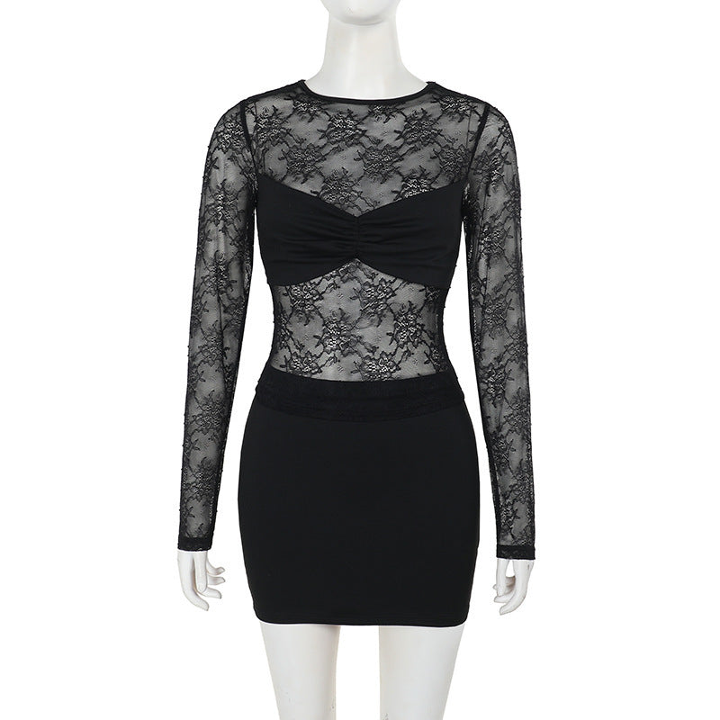 Damen Spitzenkleid mit transparentem Oberteil und figurformendem Design R&B