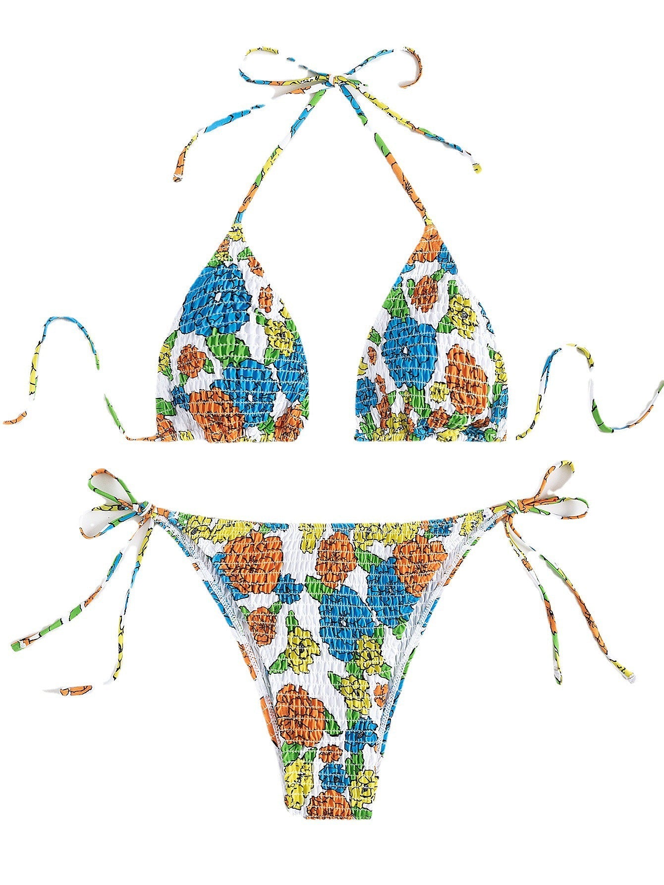 Damen Triangel-Bikini mit verspieltem Raff-Design