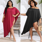 Damen luftiger Strandüberwurf mit elegantem asymmetrischen Schnitt R&B