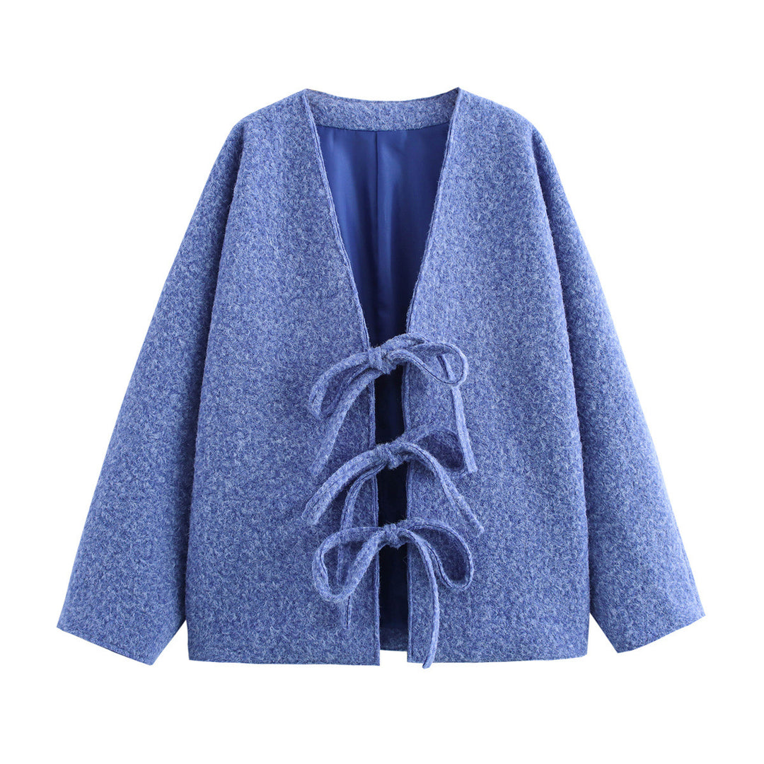 Damen Oversized Wolljacke mit dekorativen Schleifendetails R&B