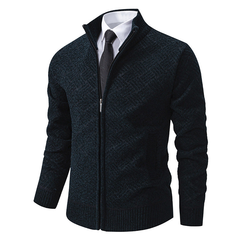 Herren Strickjacke mit modernem Zipper und kreativem Muster