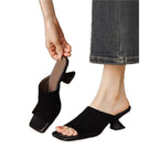Damen elegante Mules mit geschwungenem Absatz R&B