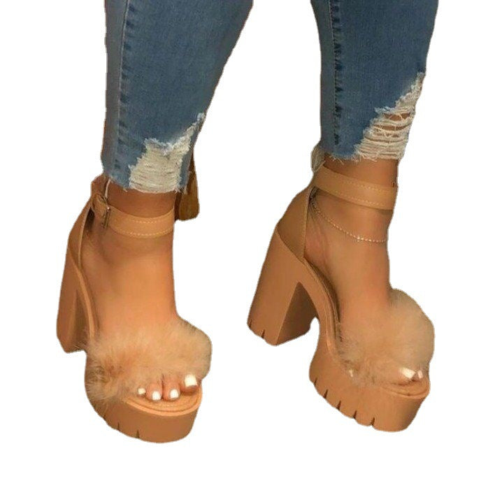 Damen Plateauschuhe mit extravagantem Feder-Detail und knalligem Design R&B