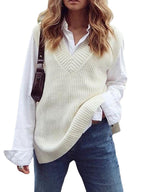 Damen Strickweste im modernen Oversized-Schnitt mit V-Ausschnitt