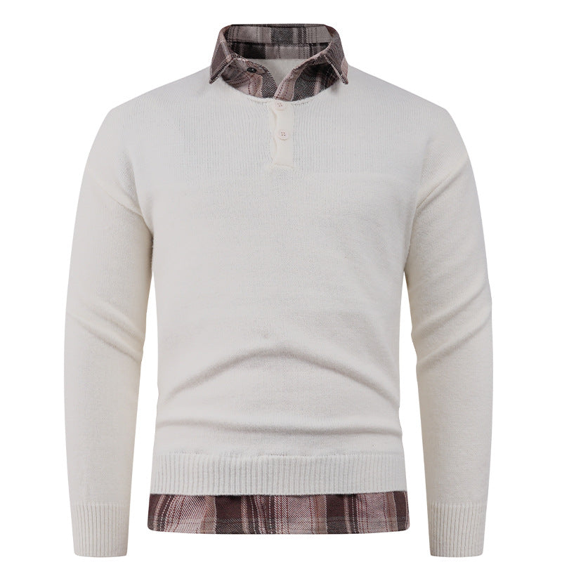 Herren Pullover mit integriertem Hemdkragen und Knopfdetails R&B