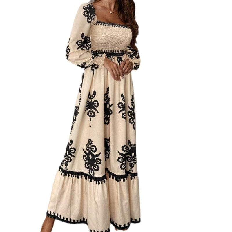 Damen Maxikleid mit Puffärmeln und elegantem Stickmuster R&B