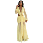 Damen Maxikleid mit raffinierten Drapierungen und tiefem V-Ausschnitt R&B