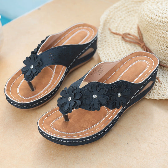 Damen Wedge-Pantoletten mit floralen Details und komfortablem Fußbett R&B