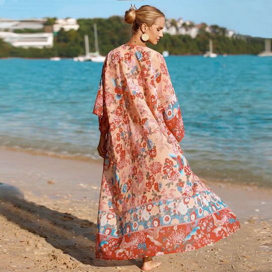 Damen floraler Strandkimono mit weit geschnittenen Ärmel R&B