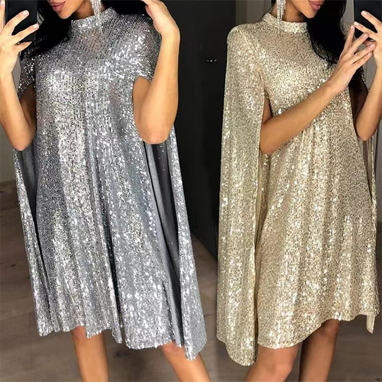 Damen elegantes glitzerndes Abendkleid mit weitem Schnitt und schimmerndem Look EB