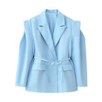 Damen eleganter Oversized-Blazer mit Gürteldetail R&B
