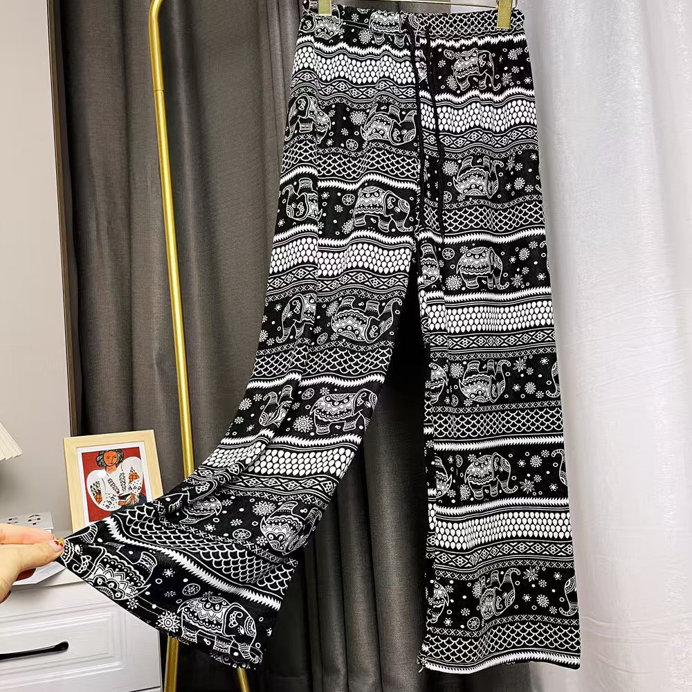 Damen Lässige Palazzo-Hose mit Elefantenmuster und elastischem Bund R&B