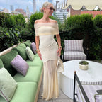 Damen Elegantes Maxi-Kleid mit schulterfreiem Design und Raffungen R&B