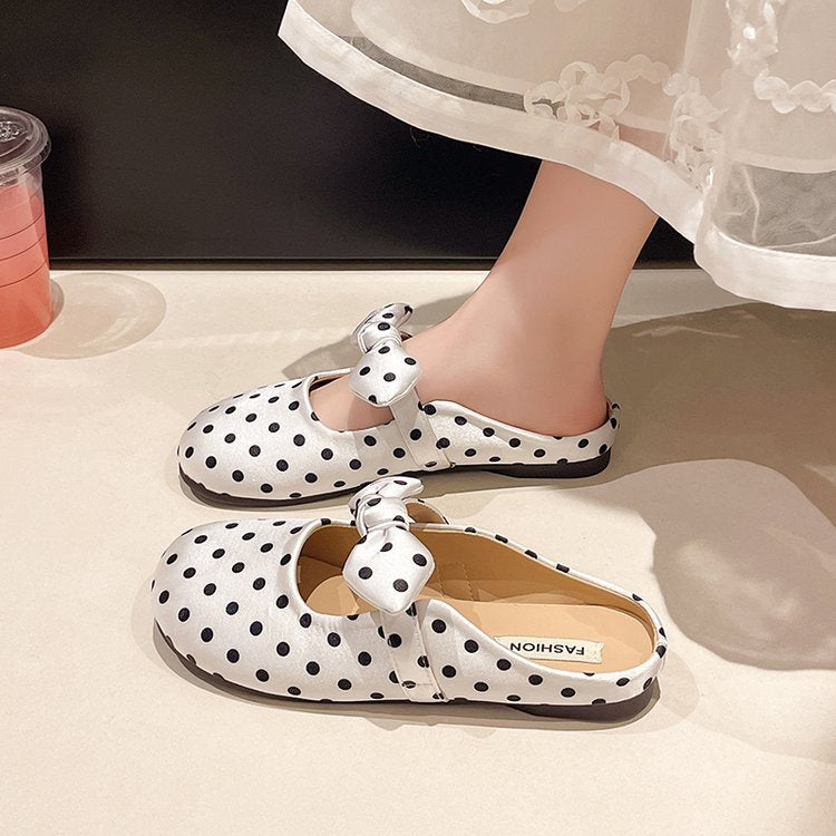 Damen elegante Mules mit Schleifenakzenten und Punktmuster
