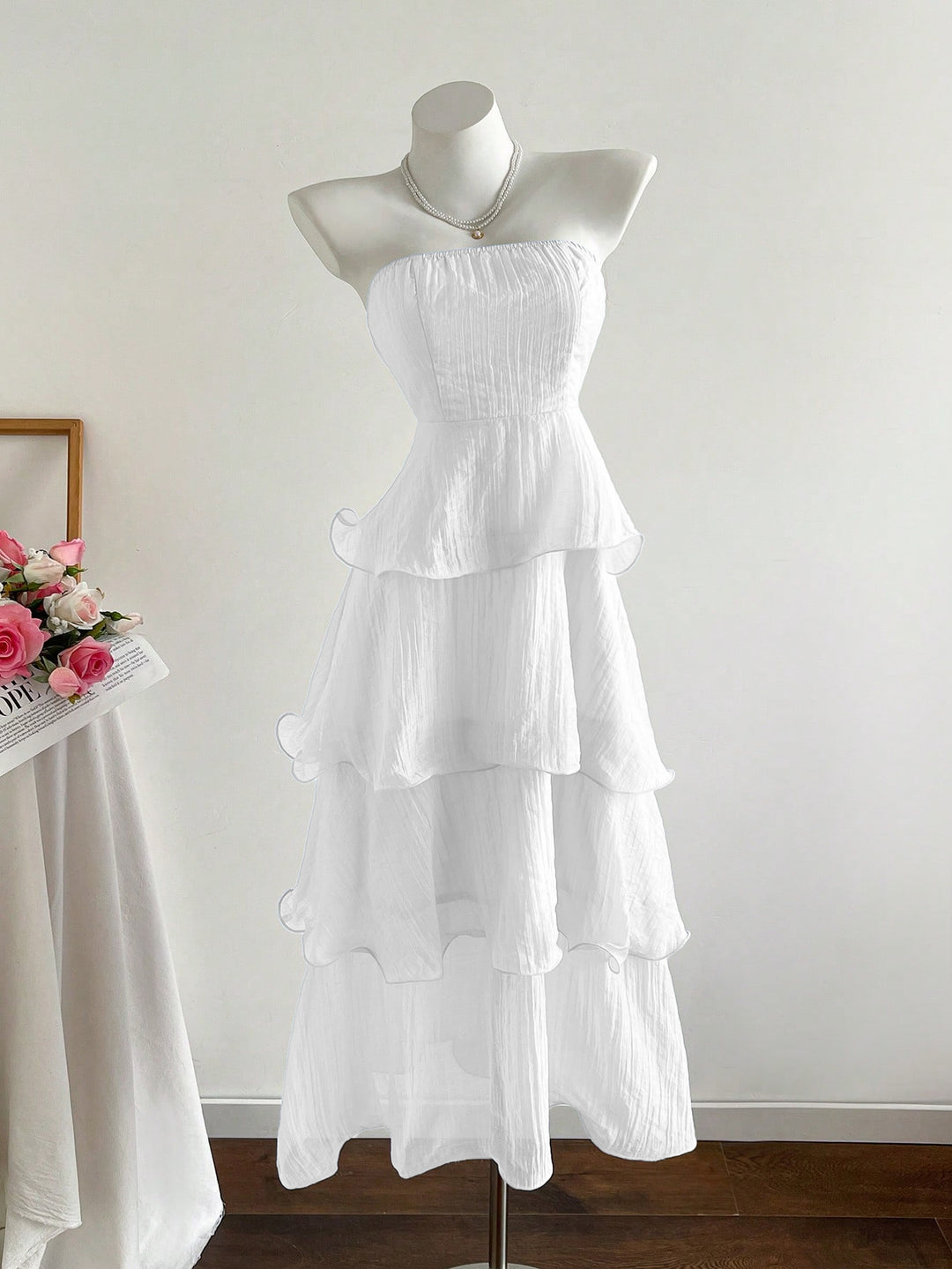 Damen langes Strandkleid mit voluminösen Rüschendetails R&B