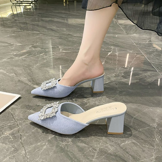 Damen elegante Mules mit funkelndem Schmuckdetail R&B