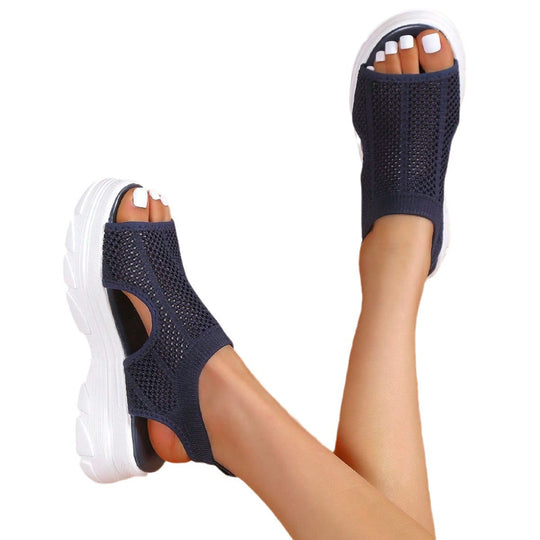 Damen nan Strick-Sandalette mit Fersenriemen, offener Zehenpartie und dämpfender Plateau-Laufsohle R&B