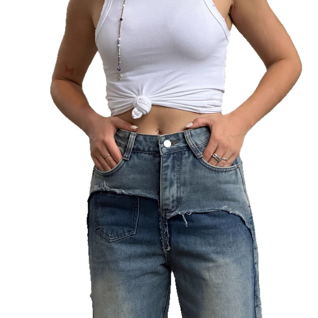 Damen High-Waist Denim-Hose mit angesagtem Patchwork-Design R&B