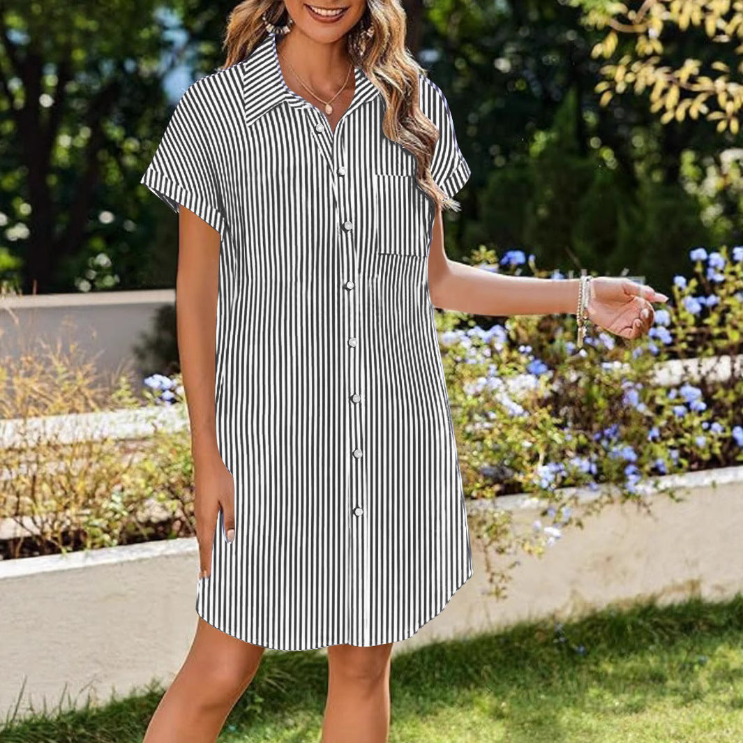 Damen Hemdblusenkleid mit feinen Streifen und praktischen Taschen R&B