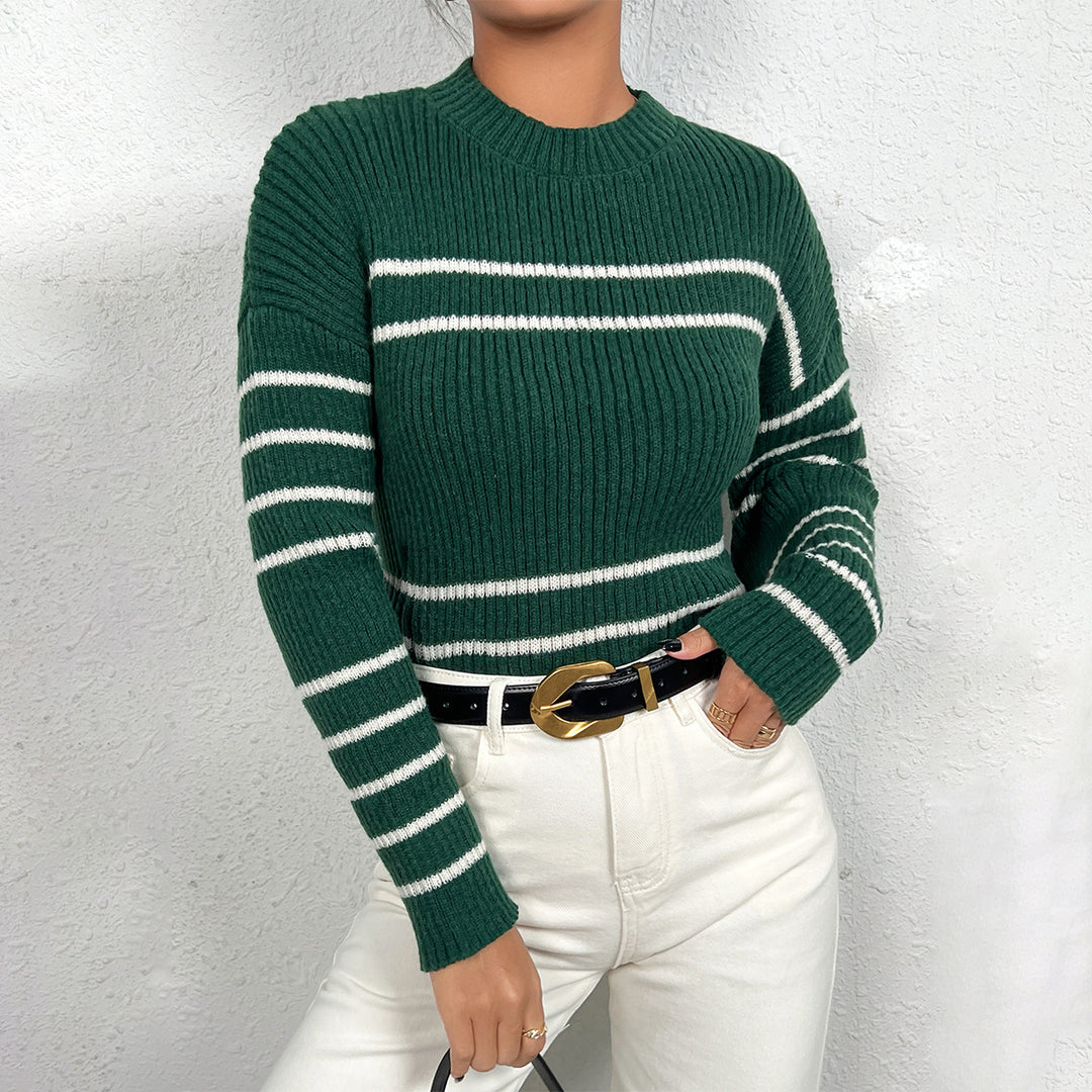 Damen gestrickter Pullover mit stylishem Streifenmuster R&B