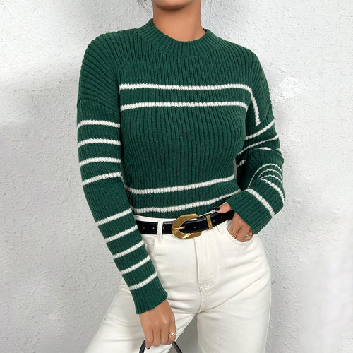 Damen gestrickter Pullover mit stylishem Streifenmuster R&B
