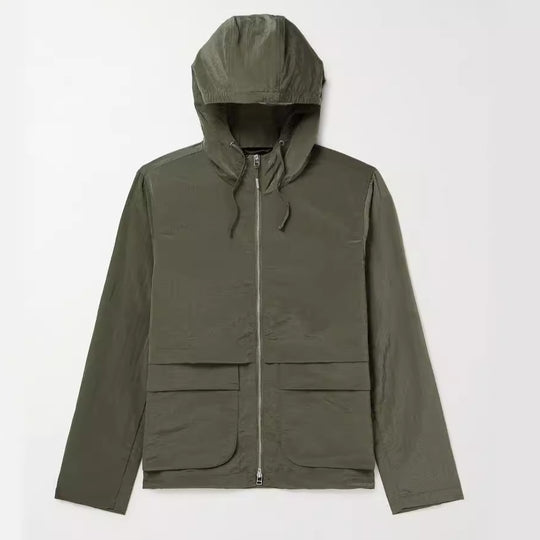 Herren leichte Outdoor-Jacke mit verstellbarem Kapuzenkragen und großen Taschen R&B
