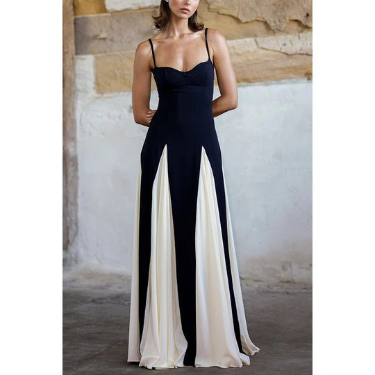 Damen Maxikleid mit tiefem V-Ausschnitt und eleganten Falten R&B