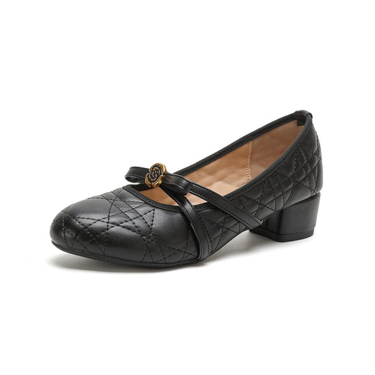 Damen Ballerinas mit dekorativer Schnallenapplikation und komfortablem Blockabsatz R&B