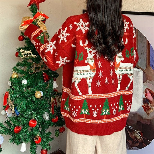 Damen Festlicher Pullover mit 3D-Rentier-Motiv und Hochkragen R&B