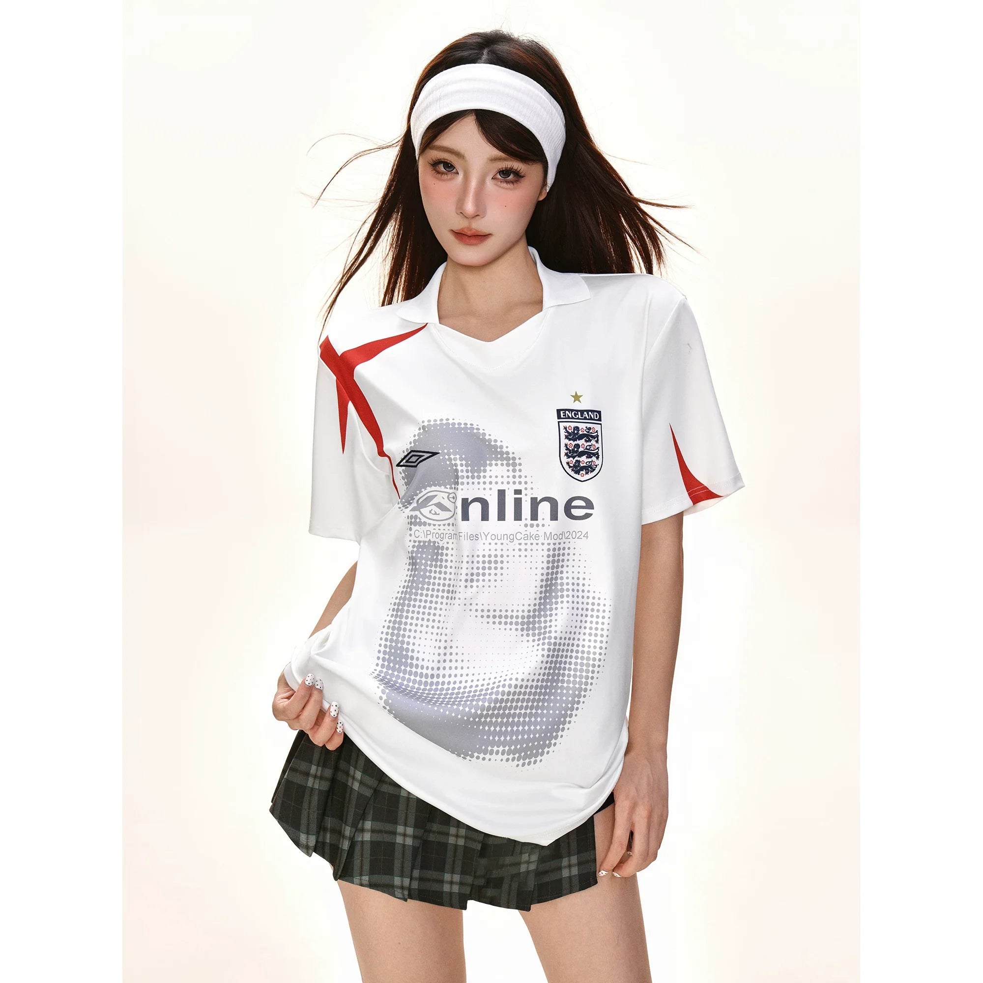 Damen nan Retro-Fußballtrikot mit Polokragen, Sublimationsdruck und lockerer Passform R&B