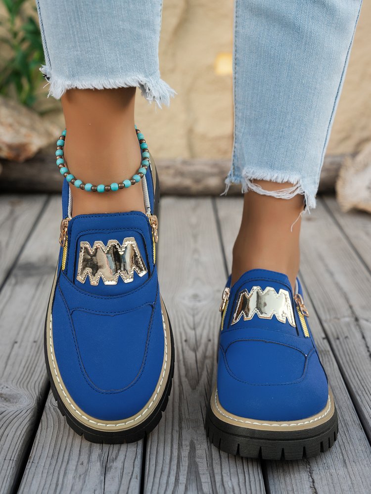 Damen Sportliche Slipper mit glänzendem Reißverschluss und rutschfester Sohle R&B