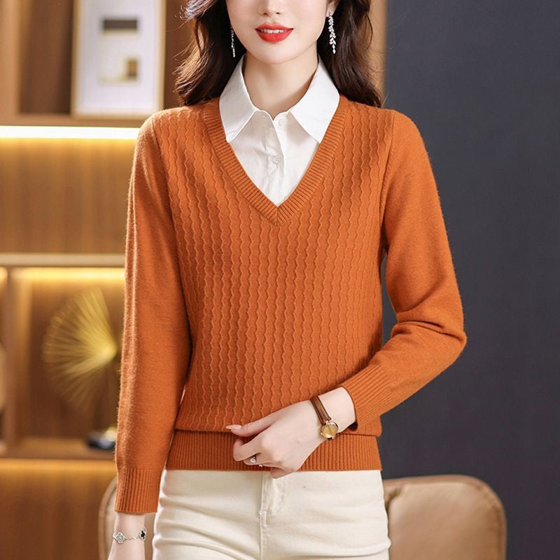 Damen Strickpullover mit V-Ausschnitt und strukturiertem Design R&B