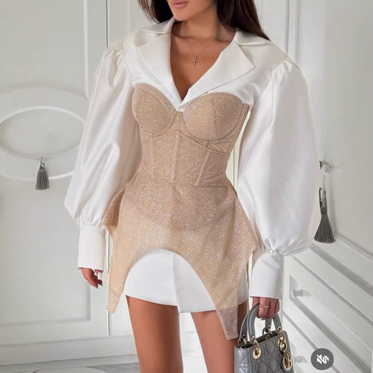 Damen Glamouröses Bustierkleid mit Puffärmeln und eleganten Details R&B