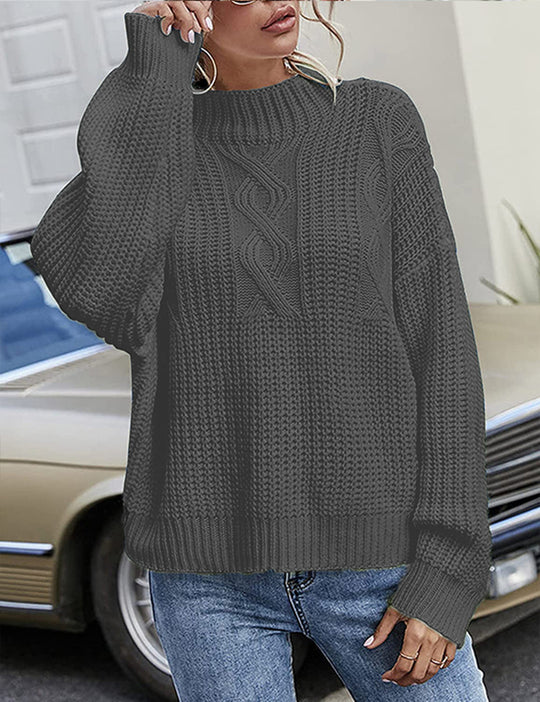 Damen lässiger Strickpullover mit tiefem Rundhalsausschnitt und lockerer Passform R&B