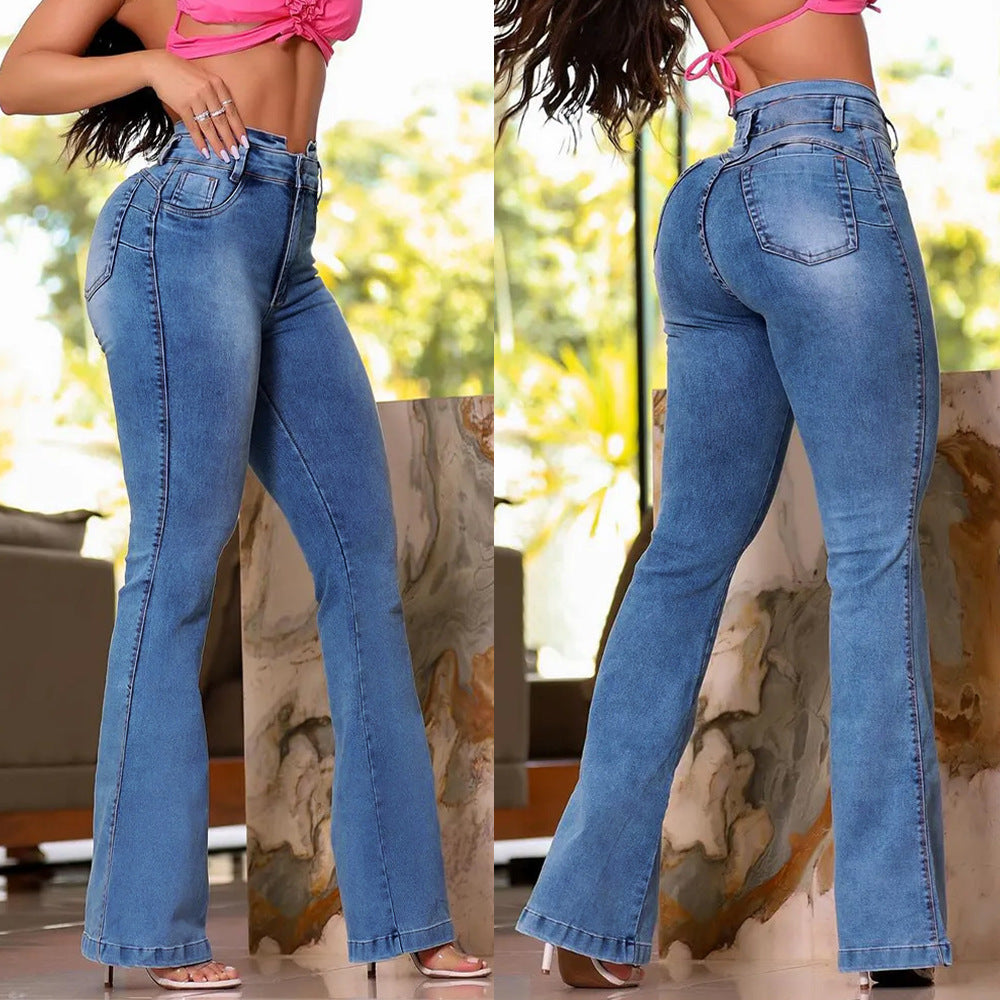 Damen Flared Jeans mit hohem Taillenbund und elegantem Schnitt R&B