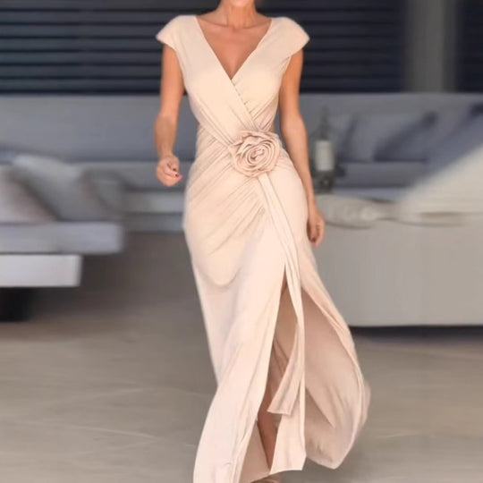 Damen Elegantes Wickelkleid mit floralem Detail und Schlitz R&B