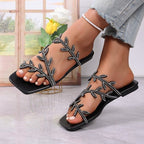 Damen Elegante Riemensandalen mit funkelnden Blumendekoren R&B