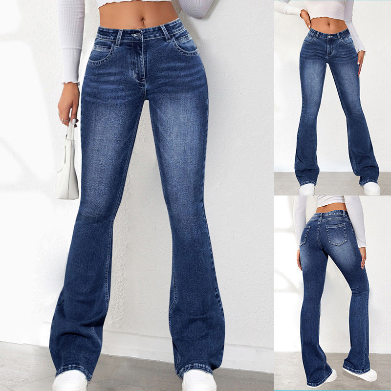 Damen Flared Jeans mit hohem Bund und elastischem Stretch R&B