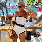 Damen Bandeau-Badeanzug mit modischem Gürtel R&B