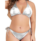Damen Triangel-Bikini mit glänzendem Material und verstellbaren Trägern R&B