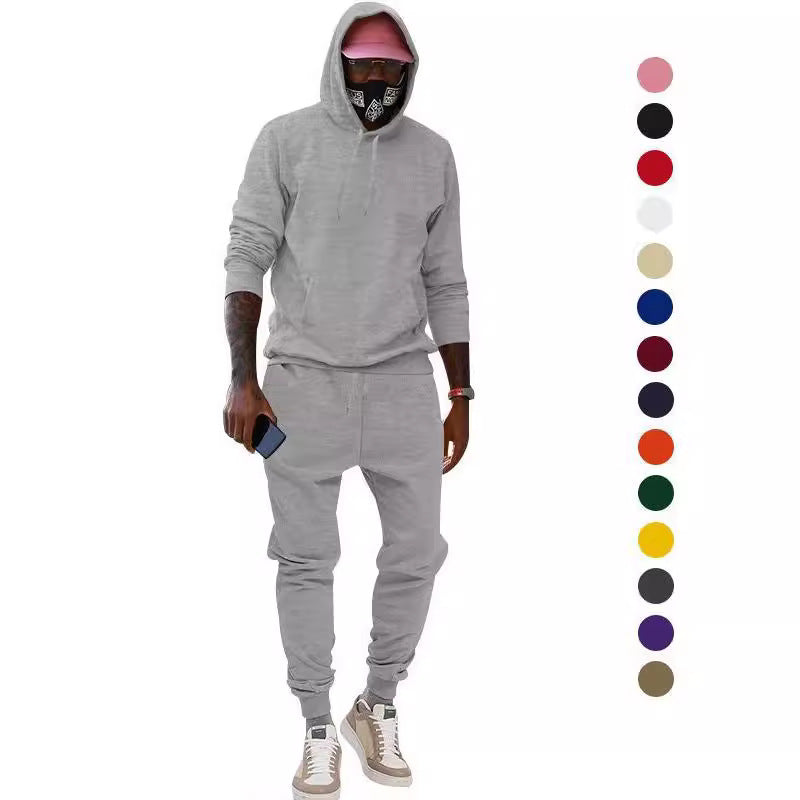 Herren nan lässiges Hoodie- und Jogging-Set aus French Terry mit Kängurutasche, gerippten Bündchen und elastischem Tunnelzugbund R&B