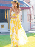 Damen Maxikleid mit zarten Blättermotiven und leichtem Stoff R&B