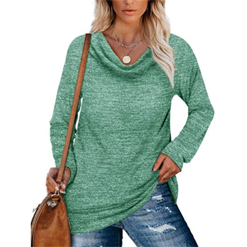 Damen lässiges Langarmshirt mit klassischem Wasserfall-Ausschnitt R&B