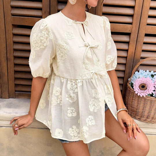 Damen verspieltes Oberteil mit floralen Details R&B